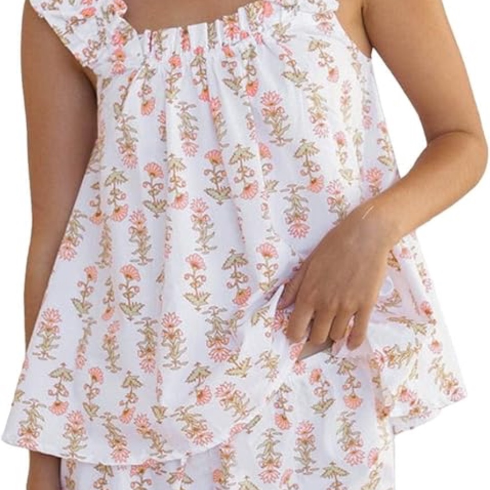 Womens Floral Print Pajama Sets Ruffle Trim Cami & Casual Short